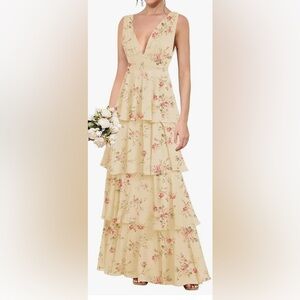 New Floral Tiered Champagne /Cream Dress- never worn